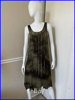 BLAYDE RARE! VINTAGE! NEW! Khaki Green 100% Silk 2-Pc Sleeveless Slip Dress 2/40