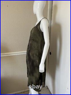 BLAYDE RARE! VINTAGE! NEW! Khaki Green 100% Silk 2-Pc Sleeveless Slip Dress 2/40