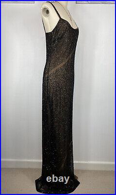 BNWT vtg Jaeger black beaded embellish silk long occasion formal dress, 10 12