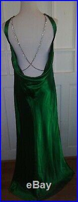 Bari Jay VTG Emerald Green Rhinestone Bridesmaid Prom Formal Slip Dress L 13/14