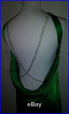 Bari Jay VTG Emerald Green Rhinestone Bridesmaid Prom Formal Slip Dress L 13/14