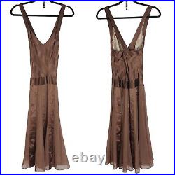 Bcbgmaxazria Womens Slip Dress Vtg 90s Y2K Brown Silk Satin Stripe Fairy Midi M