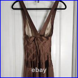 Bcbgmaxazria Womens Slip Dress Vtg 90s Y2K Brown Silk Satin Stripe Fairy Midi M