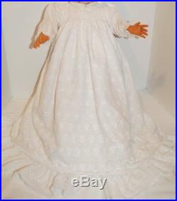 Beautiful 30 1960's Effanbee Baby doll Eyelet Lace Christening dress, hat slip