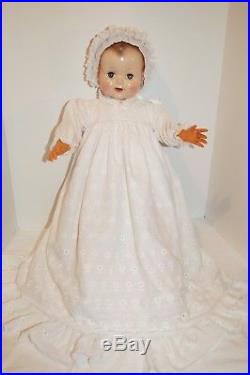Beautiful 30 1960's Effanbee doll in Eyelet Lace Christening dress, hat & slip