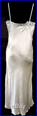 Beautiful Antique 1930s Bias Silk Lingerie Dress Slip W Hand Made Brussels Lace