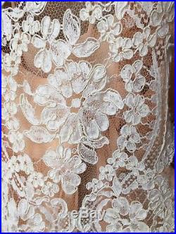 Beautiful Antique Lace And Silk Chiffon Peach Red Carpet Slip V/G Condition
