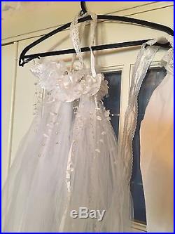 Beautiful Hand Accented Wedding Dress, Crinoline Slip, Veil and Ornamented Fan