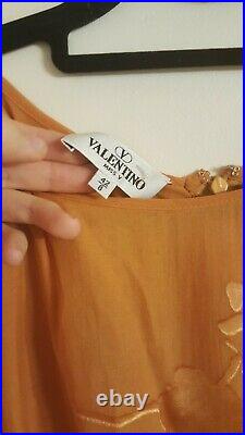 Beautiful Vintage Valentino Midi Dress Orange Silk Size 8