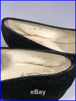 Belgian Shoes Bow Tie Loafers Black Velvet Slip On Shoes Men's 10.5 Vintage 60s