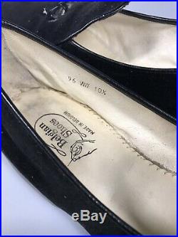 Belgian Shoes Bow Tie Loafers Black Velvet Slip On Shoes Men's 10.5 Vintage 60s