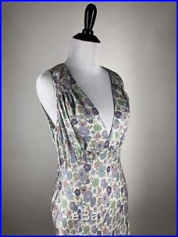 Best! Rare VTG 1930s 40s Floral Print Sweeping Bias Rayon Nightgown Slip Dress M