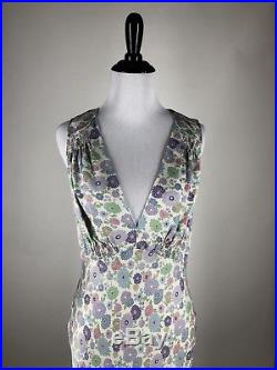 Best! Rare VTG 1930s 40s Floral Print Sweeping Bias Rayon Nightgown Slip Dress M