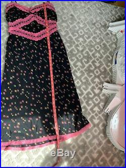 Betsey Johnson 100% silk vintage black floral slip dress size 8 small medium