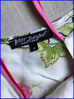 Betsey Johnson 90s Vintage Cherry Fruit Print Bias Cut Silk Slip Dress Sz 2 XS
