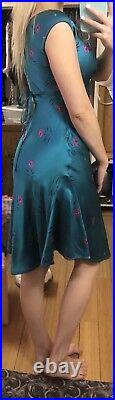 Betsey Johnson Bedroom Silk Dress Pinup Cap Sleeve 50s Lip Marilyn Teal Vintage