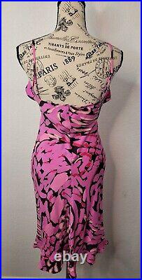 Betsey Johnson Black Label 1990s Silk Slip Dress Ruffle Pink/Black P (Small)