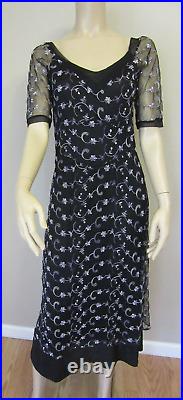 Betsey Johnson Black Sheer Lace Slip Dress, S, Vintage, Floral Pattern