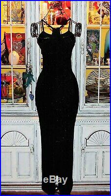 Betsey Johnson Dress VINTAGE Black Sparkle Long Maxi Slip Cocktail Gown S 2 4 6