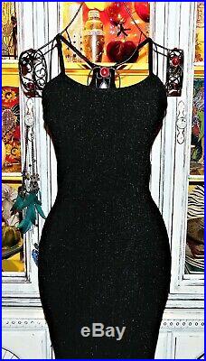 Betsey Johnson Dress VINTAGE Black Sparkle Long Maxi Slip Cocktail Gown S 2 4 6