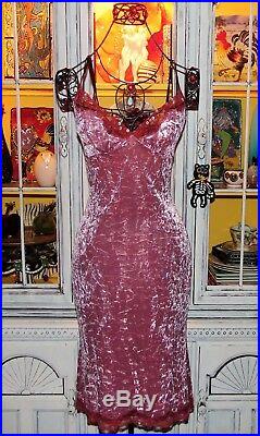 Betsey Johnson Dress VINTAGE Pink CRUSHED VELVET Lace Evening Party Slip S 4 NWT