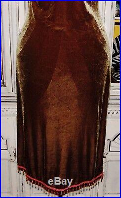Betsey Johnson Dress VINTAGE Stretch CRUSHED VELVET Brown LACE Party SLIP M 6 8