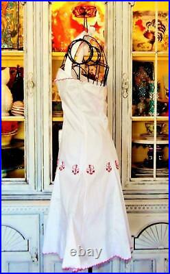 Betsey Johnson Dress VINTAGE White Embroider Anchors Rockabilly Skater Party 2 S