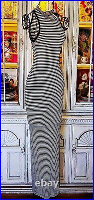 Betsey Johnson Dress Vintage 90s Black and White Striped Long Maxi Slip Medium