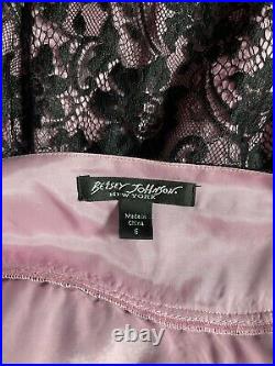 Betsey Johnson Dress Vintage Medium Black Pink Lace Strappy Romantic Dress