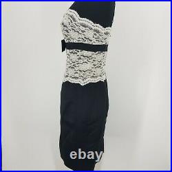 Betsey Johnson Evening Black White Lace Slip Dress Silk Vintage 6 1990s Sexy