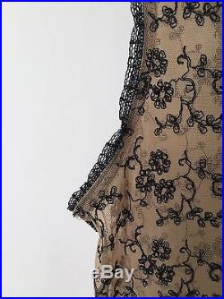 Betsey Johnson Long Maxi Mesh Embroidered Flower Rose Sheer Slip Dress Vtg 90s M