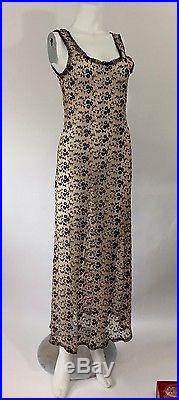 Betsey Johnson Long Maxi Mesh Embroidered Flower Rose Sheer Slip Dress Vtg 90s M