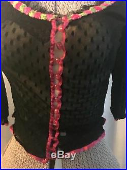 Betsey Johnson Midi Slip Dress and Cardi Black Dotted Swiss Ribbon Trim