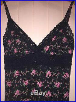 Betsey Johnson Never Worn Vintage Floral Print Black Slip Dress Size Small