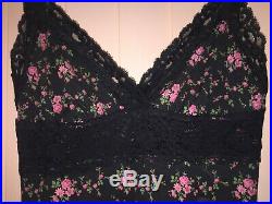 Betsey Johnson Never Worn Vintage Floral Print Black Slip Dress Size Small