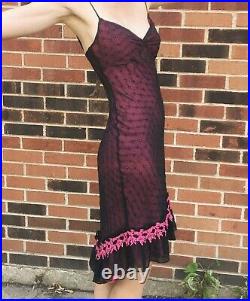 Betsey Johnson Pink and Black Eyelet Slip Dress Size 4 NWT Y2K Vintage