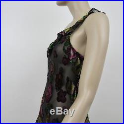 Betsey Johnson Sheer Dress Vintage Crushed Velvet Floral Slip Size Large