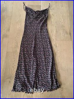 Betsey Johnson Silk Floral Midi Slip Dress Beaded Hem Vintage Size S