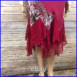 Betsey Johnson Size 6 Vintage Dress Crushed Velvet floral Red Slip Dress silk