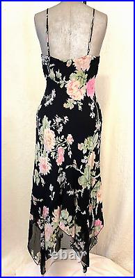 Betsey Johnson Slip Dress Vintage Black Floral Fairy Y2k 2000's 90's Sz6