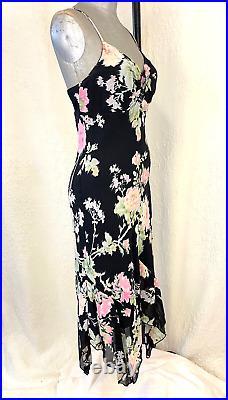 Betsey Johnson Slip Dress Vintage Black Floral Fairy Y2k 2000's 90's Sz6