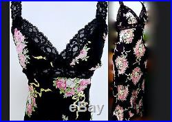 Betsey Johnson V-Neck Black/Multi Color FLORAL COCKTAIL WEDDING Slip Sundress M