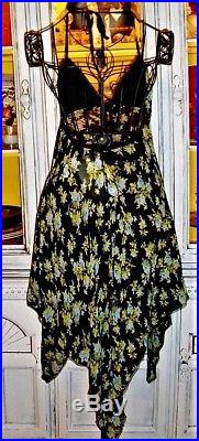 Betsey Johnson VINTAGE Dress BLUE ROSE Black BACKLESS Floral SLIP S M 2 4 6 8