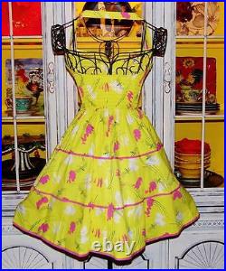 Betsey Johnson VINTAGE Dress BUMBLE BEE Yellow Rockabilly Tea Party 0 2 4 XS S
