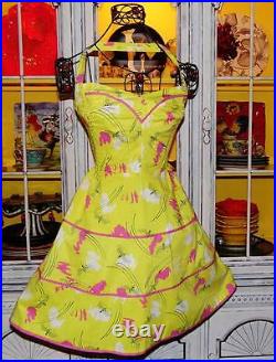 Betsey Johnson VINTAGE Dress BUMBLE BEE Yellow Rockabilly Tea Party 0 2 4 XS S