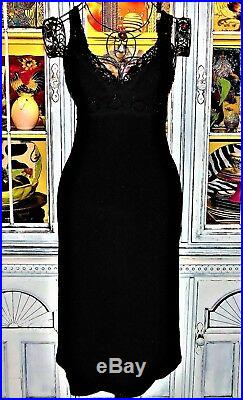 Betsey Johnson VINTAGE Dress Black Stretch Textured Lace Evening Slip S 2 4 6