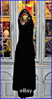Betsey Johnson VINTAGE Dress Black Stretch Textured Lace Evening Slip S 2 4 6
