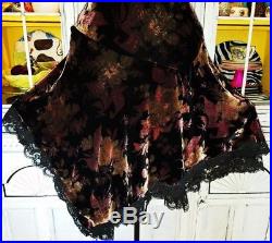 Betsey Johnson VINTAGE Dress CRUSHED VELVET Black FLORAL ROSE Lace SLIP 4 S