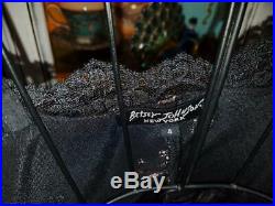 Betsey Johnson VINTAGE Dress CRUSHED VELVET Black FLORAL ROSE Lace SLIP 6 S 8