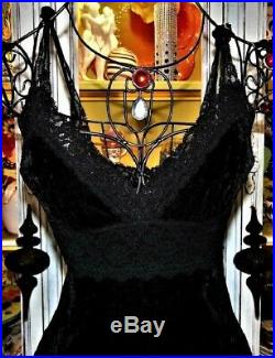 Betsey Johnson VINTAGE Dress CRUSHED VELVET Black Lace Slip Evening Party M 8 10